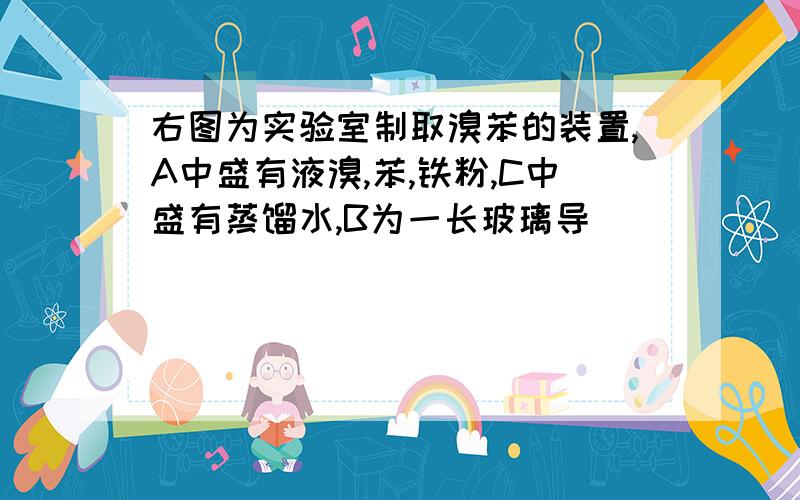 右图为实验室制取溴苯的装置,A中盛有液溴,苯,铁粉,C中盛有蒸馏水,B为一长玻璃导