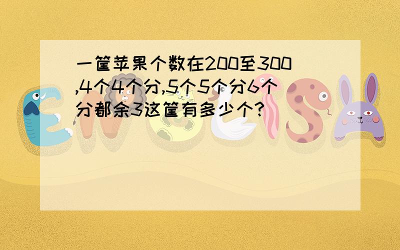 一筐苹果个数在200至300,4个4个分,5个5个分6个分都余3这筐有多少个?