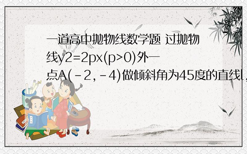 一道高中抛物线数学题 过抛物线y2=2px(p>0)外一点A(-2,-4)做倾斜角为45度的直线l,交抛物线于B、C两点