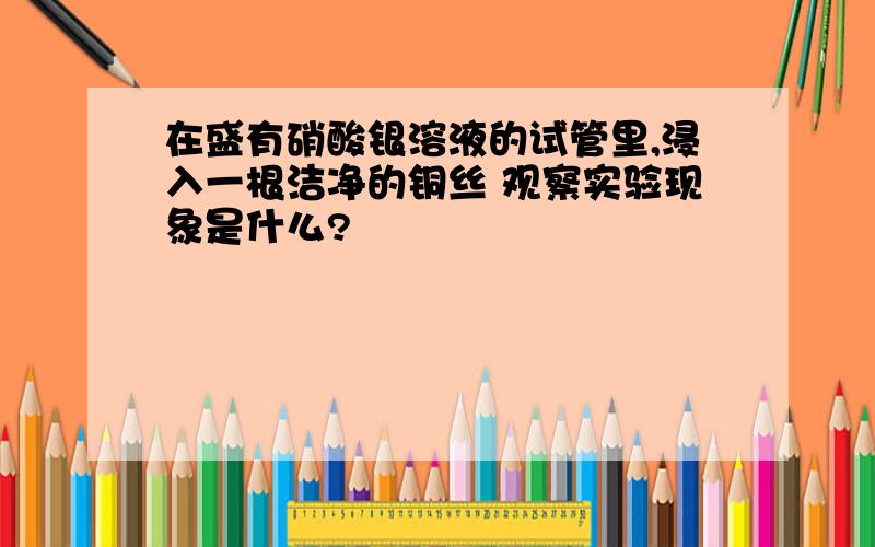 在盛有硝酸银溶液的试管里,浸入一根洁净的铜丝 观察实验现象是什么?