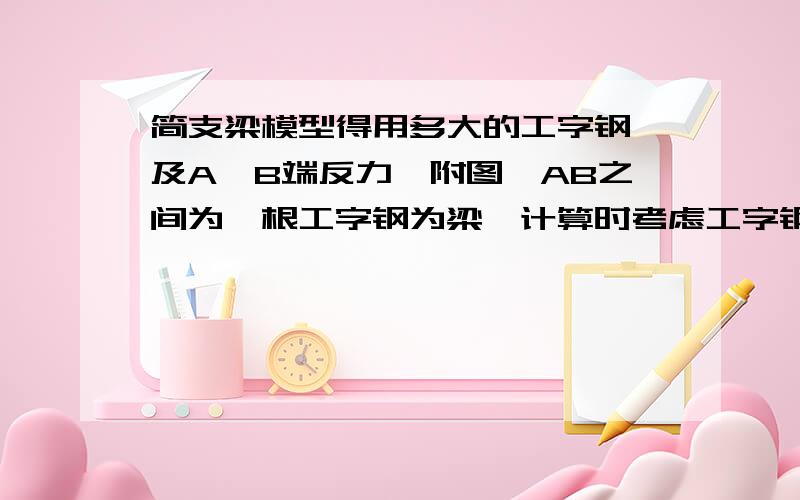 简支梁模型得用多大的工字钢,及A,B端反力,附图,AB之间为一根工字钢为梁,计算时考虑工字钢自重,