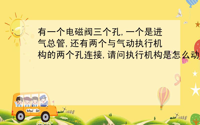 有一个电磁阀三个孔,一个是进气总管,还有两个与气动执行机构的两个孔连接,请问执行机构是怎么动作的