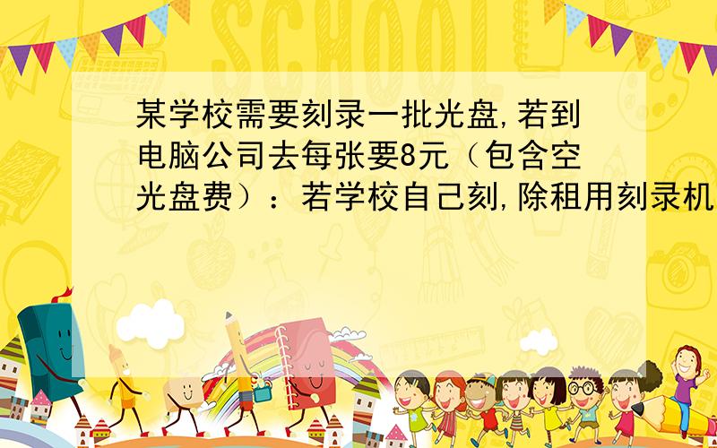 某学校需要刻录一批光盘,若到电脑公司去每张要8元（包含空光盘费）：若学校自己刻,除租用刻录机需要120