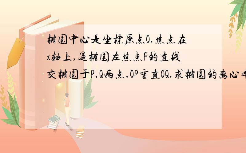 椭圆中心是坐标原点O,焦点在x轴上,过椭圆左焦点F的直线交椭圆于P,Q两点,OP垂直OQ,求椭圆的离心率取值范围