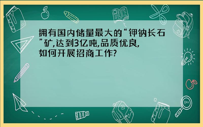 拥有国内储量最大的“钾钠长石”矿,达到3亿吨,品质优良,如何开展招商工作?