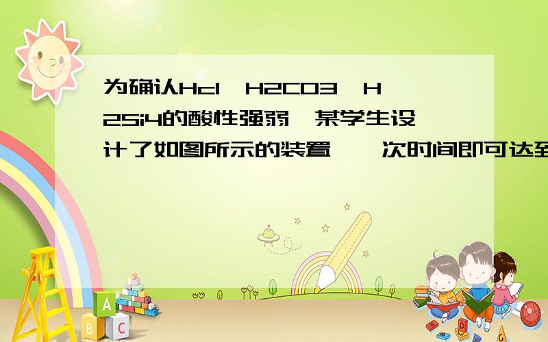 为确认Hcl、H2CO3、H2Si4的酸性强弱,某学生设计了如图所示的装置,一次时间即可达到目的(不必选其他酸性物质)