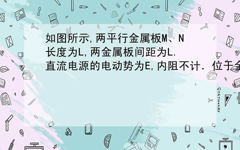 如图所示,两平行金属板M、N长度为L,两金属板间距为L.直流电源的电动势为E,内阻不计．位于金属板左侧中央的粒子源O可以