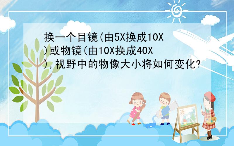 换一个目镜(由5X换成10X)或物镜(由10X换成40X),视野中的物像大小将如何变化?