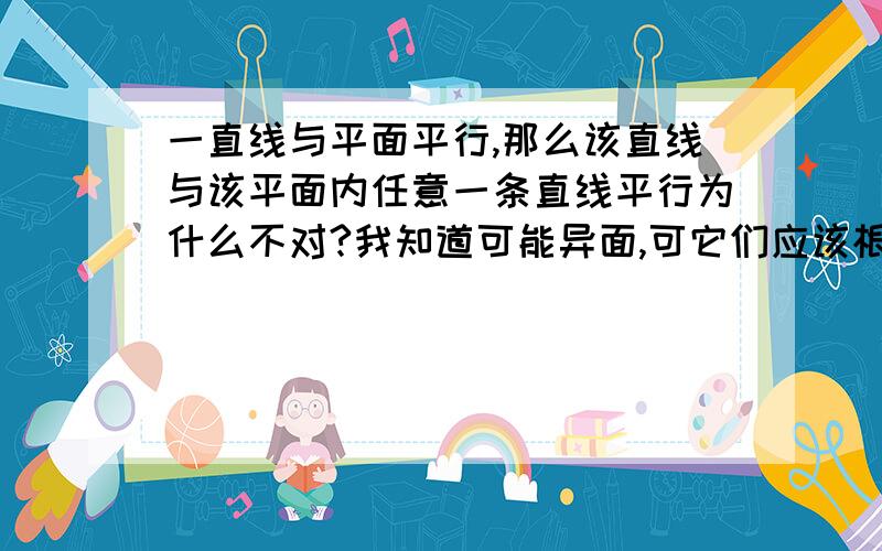 一直线与平面平行,那么该直线与该平面内任意一条直线平行为什么不对?我知道可能异面,可它们应该根本就不可能平行嘛,应为不在