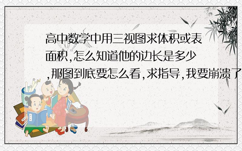 高中数学中用三视图求体积或表面积,怎么知道他的边长是多少,那图到底要怎么看,求指导,我要崩溃了都