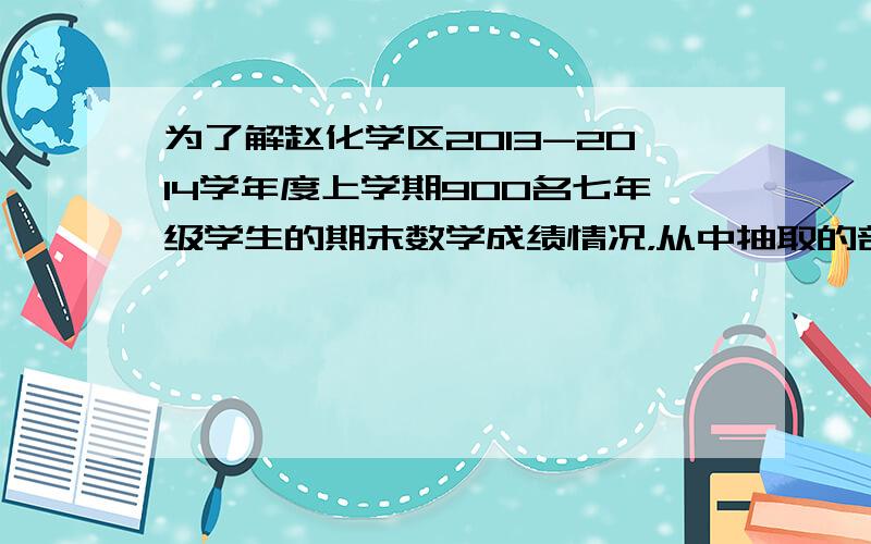 为了解赵化学区2013-2014学年度上学期900名七年级学生的期末数学成绩情况，从中抽取的部分学生的数学成绩作为样本，