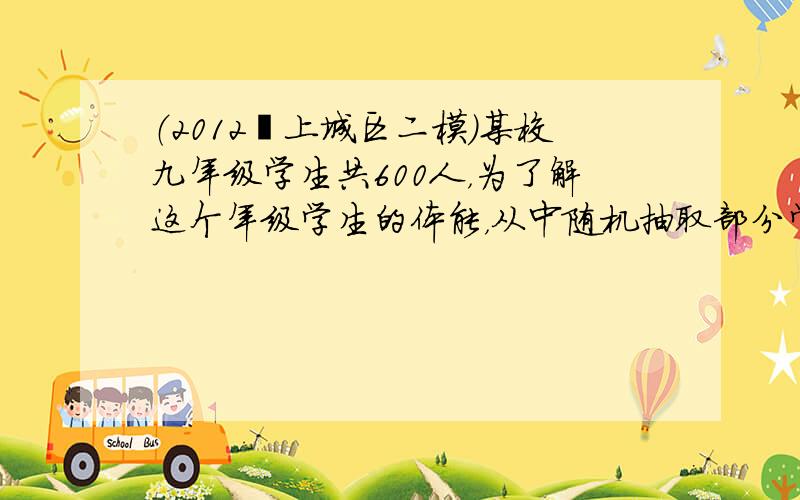 （2012•上城区二模）某校九年级学生共600人，为了解这个年级学生的体能，从中随机抽取部分学生进行1分钟的跳绳测试，并