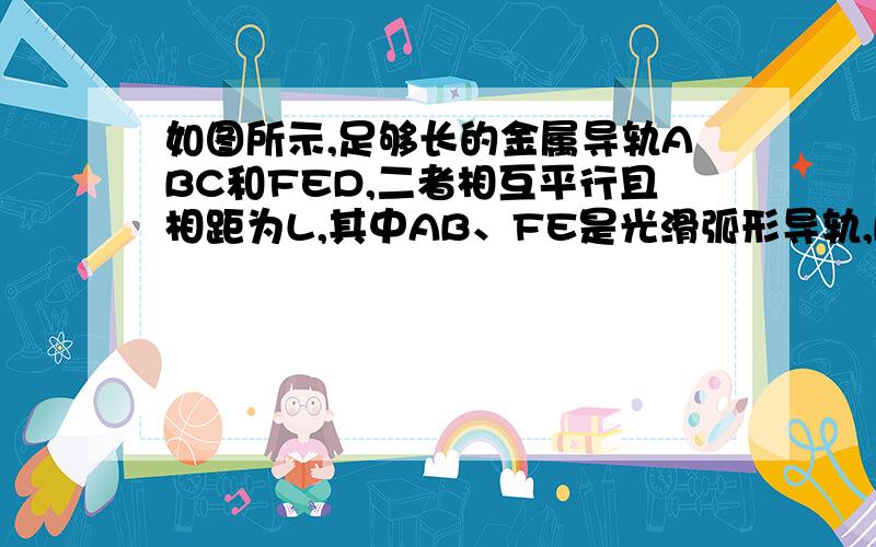 如图所示,足够长的金属导轨ABC和FED,二者相互平行且相距为L,其中AB、FE是光滑弧形导轨,BC、ED是水平放置的粗