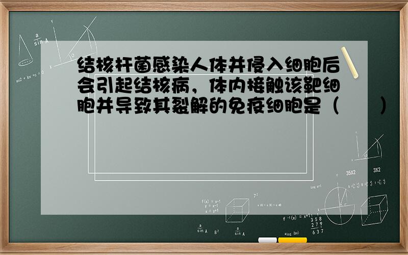 结核杆菌感染人体并侵入细胞后会引起结核病，体内接触该靶细胞并导致其裂解的免疫细胞是（　　）