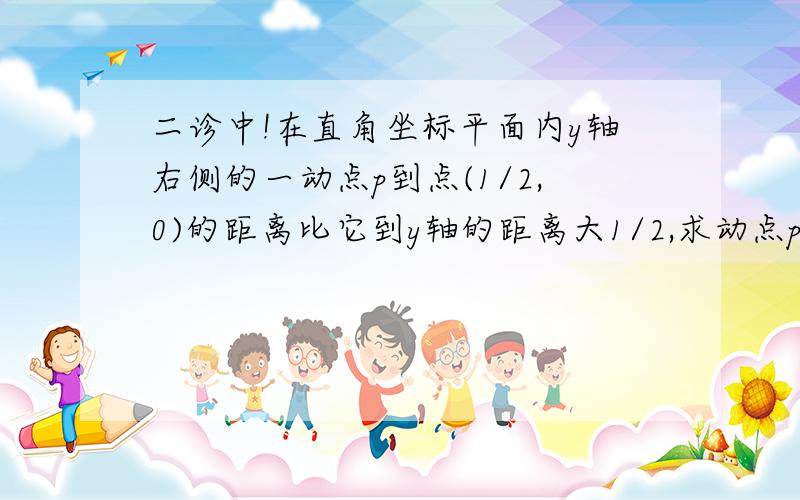 二诊中!在直角坐标平面内y轴右侧的一动点p到点(1/2,0)的距离比它到y轴的距离大1/2,求动点p的轨迹c方称