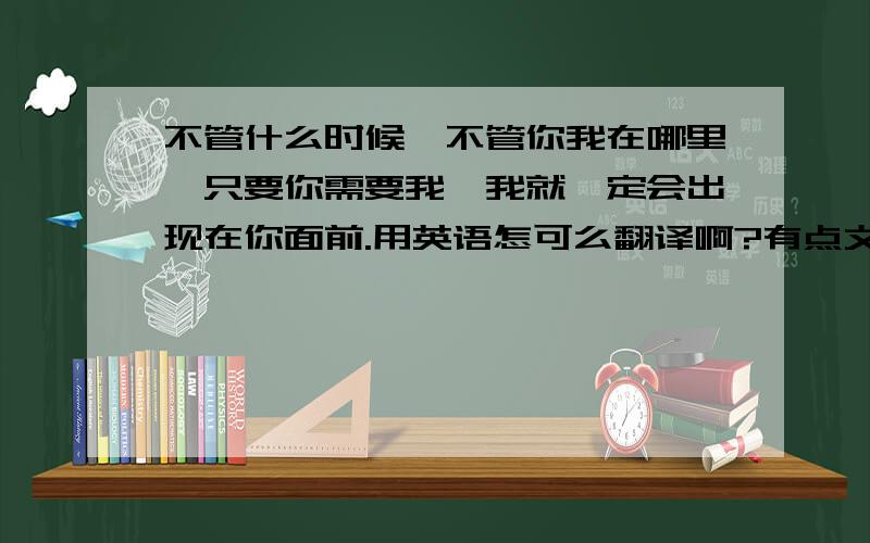 不管什么时候,不管你我在哪里,只要你需要我,我就一定会出现在你面前.用英语怎可么翻译啊?有点文采!