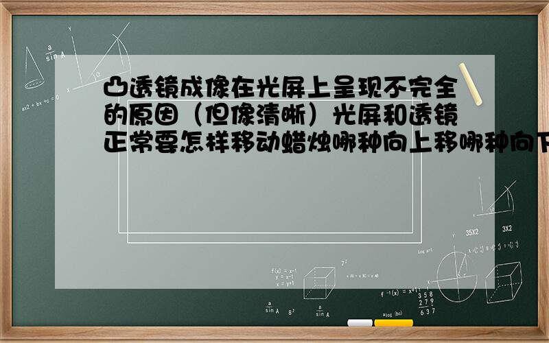 凸透镜成像在光屏上呈现不完全的原因（但像清晰）光屏和透镜正常要怎样移动蜡烛哪种向上移哪种向下移