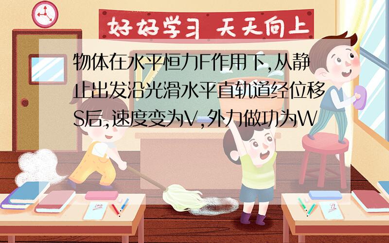 物体在水平恒力F作用下,从静止出发沿光滑水平直轨道经位移S后,速度变为V,外力做功为W