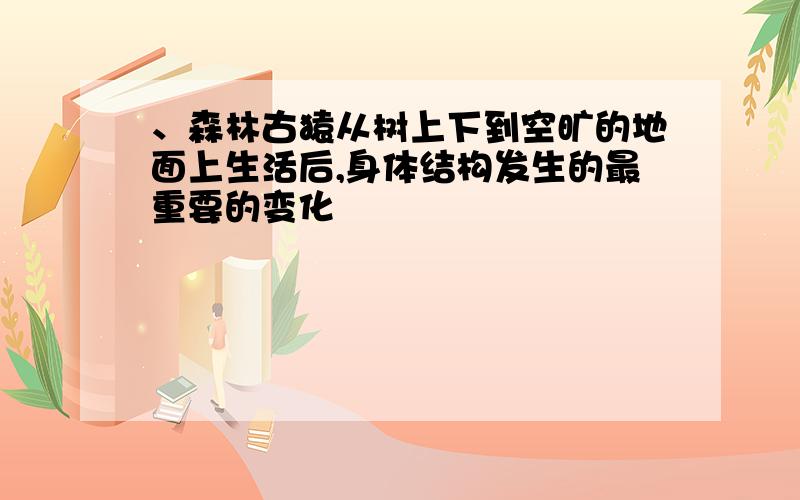 、森林古猿从树上下到空旷的地面上生活后,身体结构发生的最重要的变化