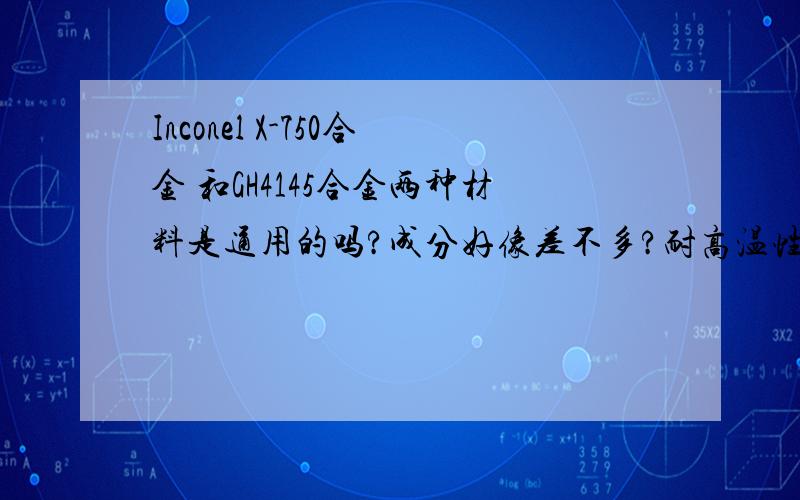 Inconel X-750合金 和GH4145合金两种材料是通用的吗?成分好像差不多?耐高温性能怎么样?