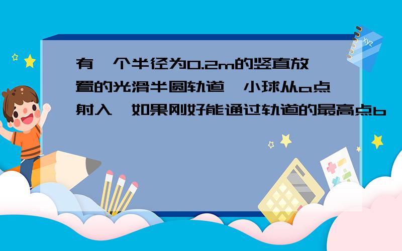 有一个半径为0.2m的竖直放置的光滑半圆轨道,小球从a点射入,如果刚好能通过轨道的最高点b,那么小球