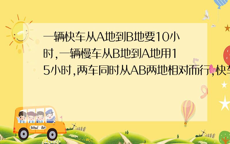 一辆快车从A地到B地要10小时,一辆慢车从B地到A地用15小时,两车同时从AB两地相对而行,快车每时比慢车多行20千米,