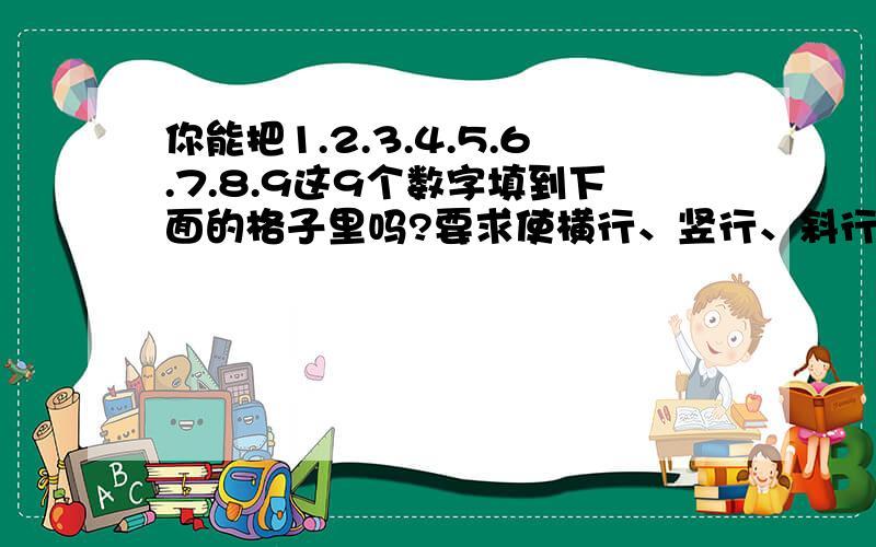 你能把1.2.3.4.5.6.7.8.9这9个数字填到下面的格子里吗?要求使横行、竖行、斜行上的三个数相加都等于15.