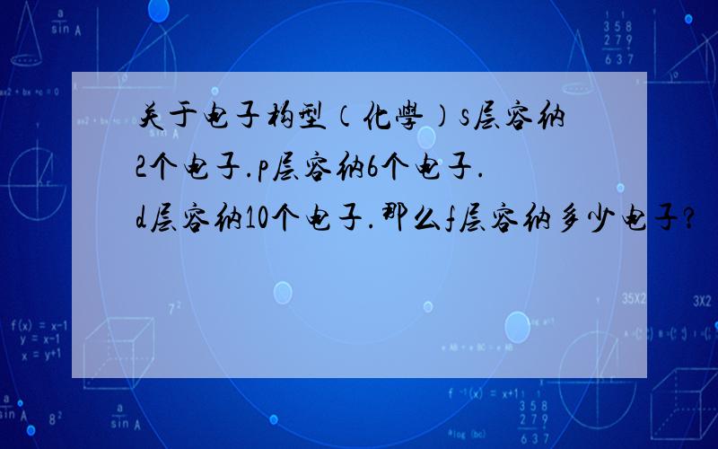 关于电子构型（化学）s层容纳2个电子.p层容纳6个电子.d层容纳10个电子.那么f层容纳多少电子?