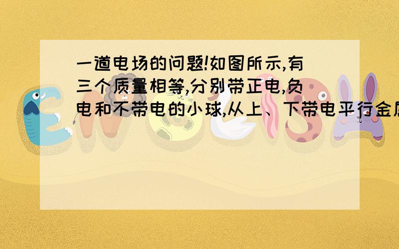 一道电场的问题!如图所示,有三个质量相等,分别带正电,负电和不带电的小球,从上、下带电平行金属板间的P点以相同速率垂直电