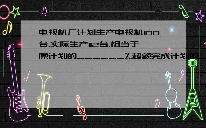 电视机厂计划生产电视机100台，实际生产112台，相当于原计划的______%，超额完成计划的______%．