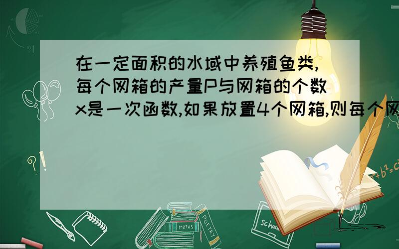 在一定面积的水域中养殖鱼类,每个网箱的产量P与网箱的个数x是一次函数,如果放置4个网箱,则每个网箱产量 为24吨,如果放