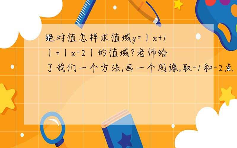 绝对值怎样求值域y=丨x+1丨+丨x-2丨的值域?老师给了我们一个方法,画一个图像,取-1和-2点…………我一点都不理解