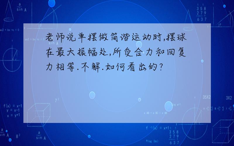 老师说单摆做简谐运动时,摆球在最大振幅处,所受合力和回复力相等.不解.如何看出的?