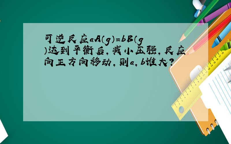 可逆反应aA（g）=bB（g）达到平衡后,减小压强,反应向正方向移动,则a,b谁大?