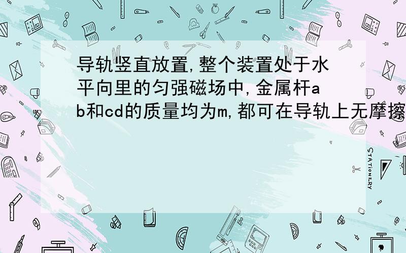 导轨竖直放置,整个装置处于水平向里的匀强磁场中,金属杆ab和cd的质量均为m,都可在导轨上无摩擦地滑动,且与导轨接触良好