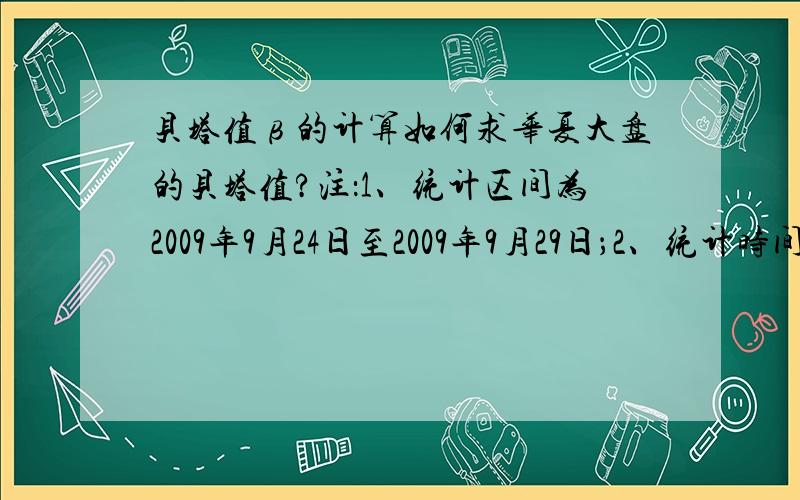 贝塔值β的计算如何求华夏大盘的贝塔值?注：1、统计区间为2009年9月24日至2009年9月29日；2、统计时间频率为日