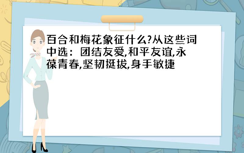 百合和梅花象征什么?从这些词中选：团结友爱,和平友谊,永葆青春,坚韧挺拔,身手敏捷