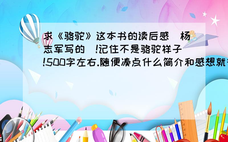 求《骆驼》这本书的读后感（杨志军写的）!记住不是骆驼祥子!500字左右.随便凑点什么简介和感想就行