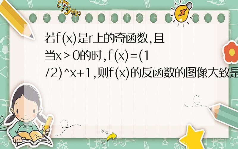 若f(x)是r上的奇函数,且当x＞0的时,f(x)=(1/2)^x+1,则f(x)的反函数的图像大致是?