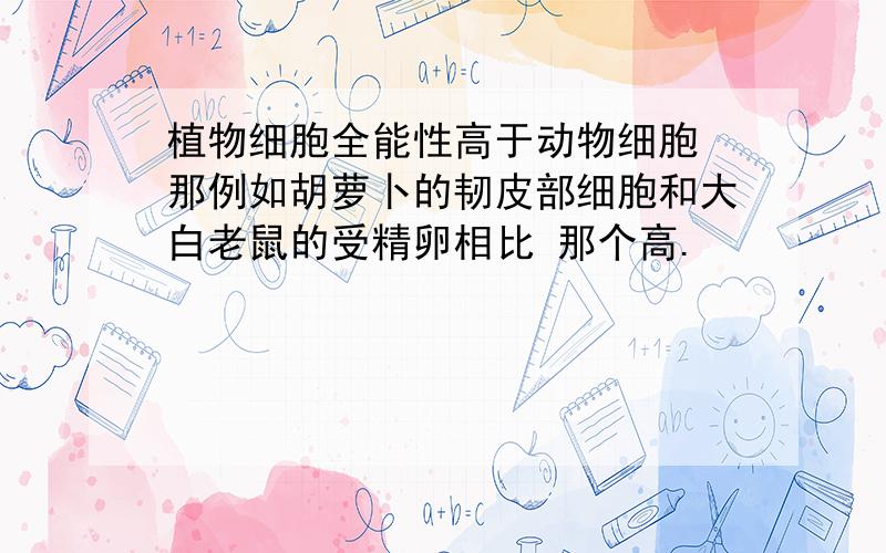 植物细胞全能性高于动物细胞 那例如胡萝卜的韧皮部细胞和大白老鼠的受精卵相比 那个高.