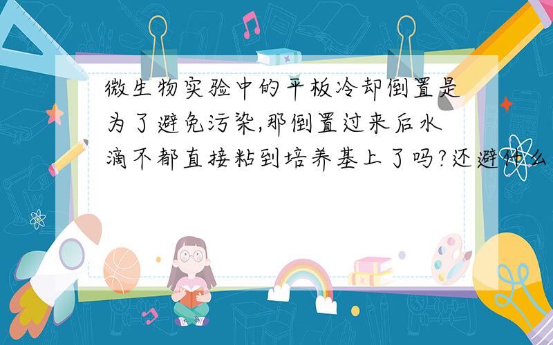 微生物实验中的平板冷却倒置是为了避免污染,那倒置过来后水滴不都直接粘到培养基上了吗?还避什么污染啊