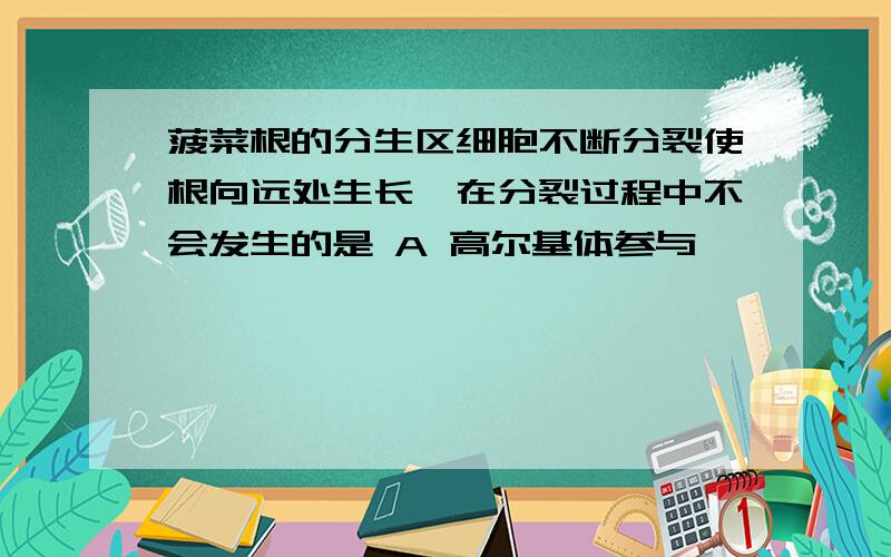 菠菜根的分生区细胞不断分裂使根向远处生长,在分裂过程中不会发生的是 A 高尔基体参与