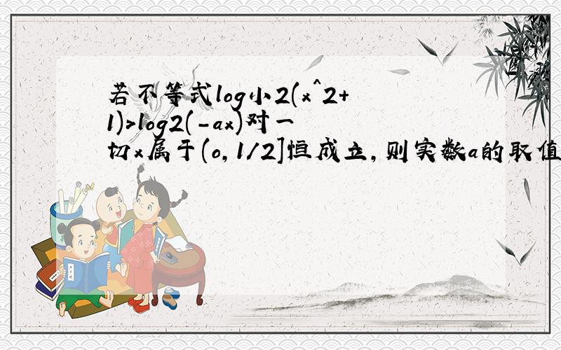 若不等式log小2(x^2+1)>log2(-ax)对一切x属于(o,1/2]恒成立,则实数a的取值范围是