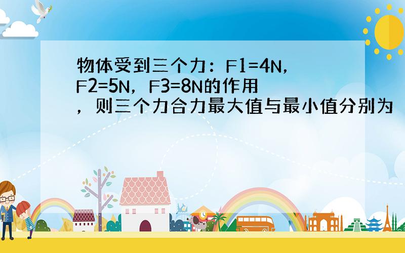 物体受到三个力：F1=4N，F2=5N，F3=8N的作用，则三个力合力最大值与最小值分别为（　　）