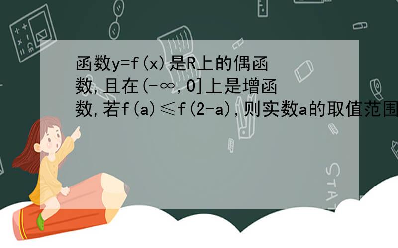 函数y=f(x)是R上的偶函数,且在(-∞,0]上是增函数,若f(a)≤f(2-a),则实数a的取值范围为?