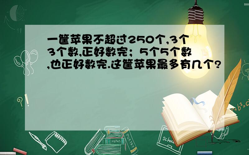 一筐苹果不超过250个,3个3个数,正好数完；5个5个数,也正好数完.这筐苹果最多有几个?