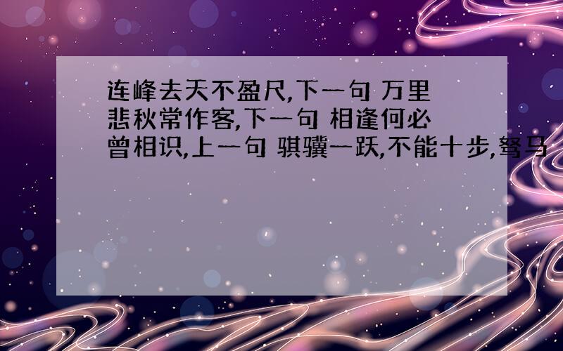 连峰去天不盈尺,下一句 万里悲秋常作客,下一句 相逢何必曾相识,上一句 骐骥一跃,不能十步,驽马