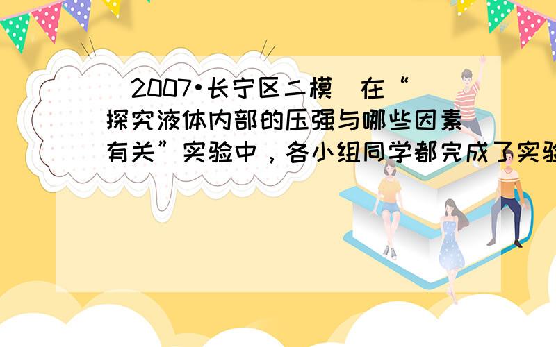 （2007•长宁区二模）在“探究液体内部的压强与哪些因素有关”实验中，各小组同学都完成了实验报告．以下是从不同实验报告中