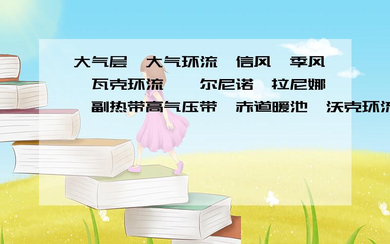 大气层、大气环流、信风、季风、瓦克环流、厄尔尼诺、拉尼娜、副热带高气压带、赤道暖池、沃克环流、台风