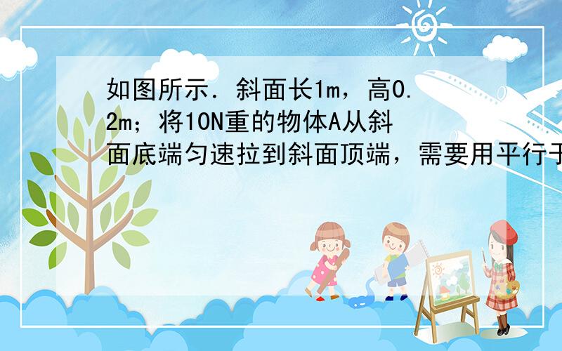 如图所示．斜面长1m，高0.2m；将10N重的物体A从斜面底端匀速拉到斜面顶端，需要用平行于斜面的力2.5N，那么：